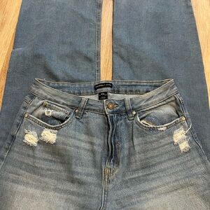 Blue Distressed Wide Leg Jeans
